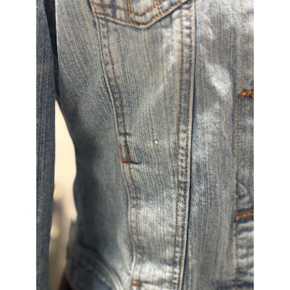 Hollister Womens Blue Denim Trucker Jacket Light Wash Floral Pocket Lining Small - Picture 7 of 10